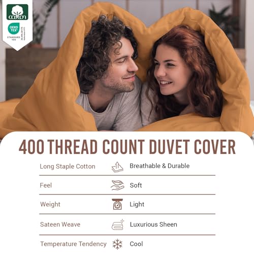 100% Cotton Queen Duvet Cover Set 400 Thread Count Apricot Orange