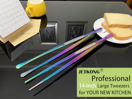2 Pcs 14 Inch Culinary Tweezers Extra Long Food Tweezers Kitchen Tweezer Tongs for Cooking Grilling and BBQ