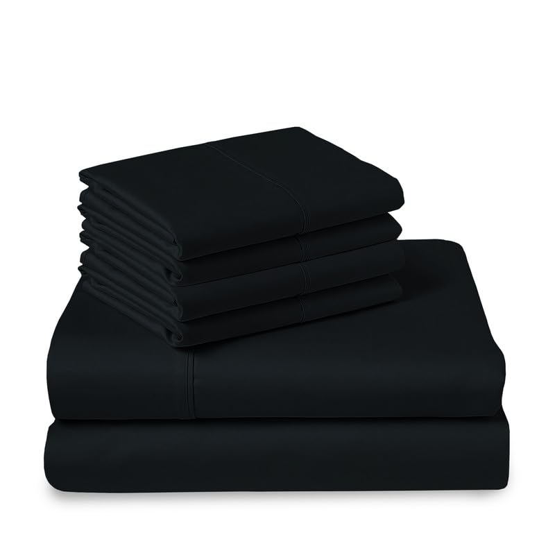 100% Cotton Sheets Set Queen with 4 Cases 400 Thread Count Black