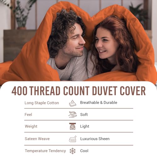 100% Cotton Queen Duvet Cover Set 400 Thread Count Burnt Orange