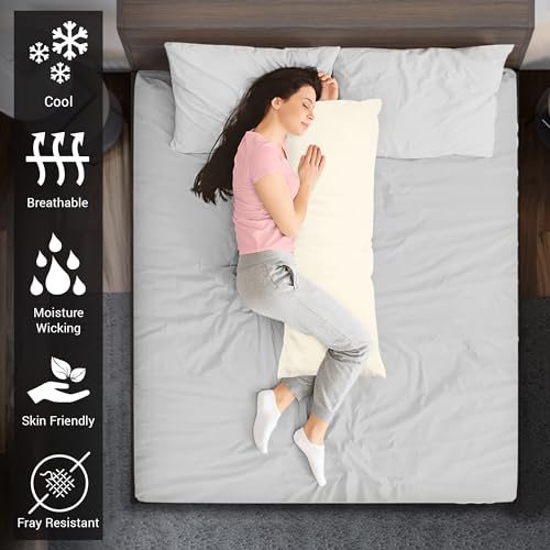 100% Cotton Long Body Pillow Case 400 Thread Count New Ivory (2 Count)