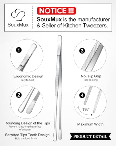 2 Pcs 12 inch Cooking Tweezers Tongs Precision Serrated Tips (2 Count)