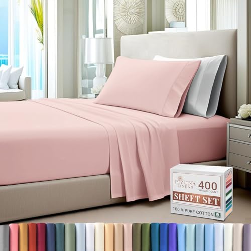 100% Cotton Sheets Set Twin 400 Thread Count Light Pink