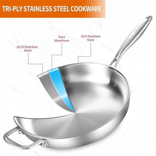 Tri ply Stainless Steel Pan 12 inch & 14 inch Frying Pan with Lid
