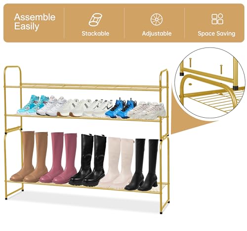 2 Tier Long Shoe Rack for Closet Metal Shoe Organizer for Entryway