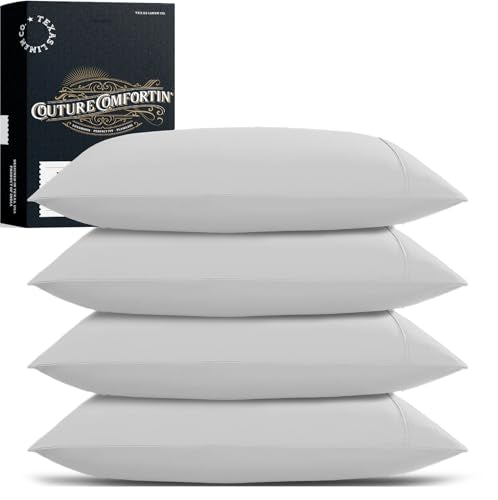 100% Egyptian Cotton Pillow Cases King Size Set of 4 (4 Count)
