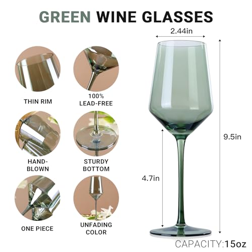 Green Wine Glasses Set of 6