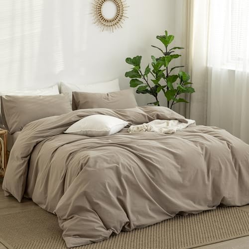 Duvet Cover Set 100% Washed Cotton Linen Like Full (3 Piece Set)