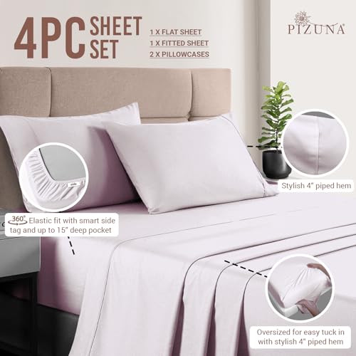 100% Cotton Sheets Set King 400 Thread Count Light Lilac
