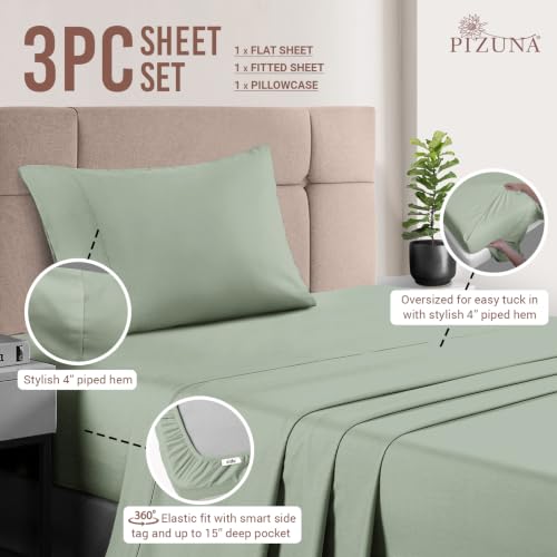100% Cotton Sheets Set Twin 400 Thread Count Sea Foam