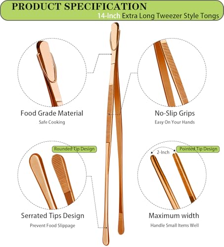 2 Pcs 14 Inch Kitchen Tweezers Extra Long Cooking Tweezer Tongs Stainless Steel Long Food Tweezers (2 Count)