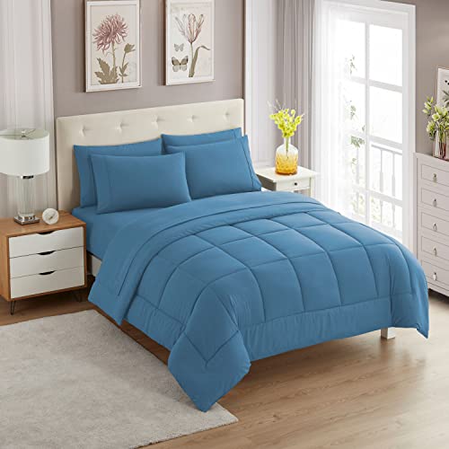 5 Piece Comforter Set Bag Solid Color All Season Soft Down Alternative Blanket & Luxurious Microfiber Bed Sheets (5 Count)
