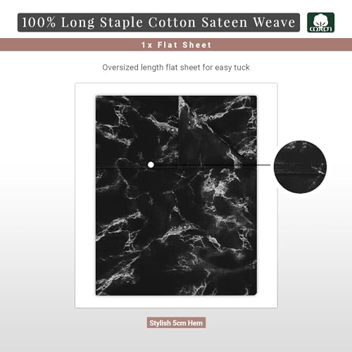 100% Cotton Marble Print King Flat Sheet 400TC Black