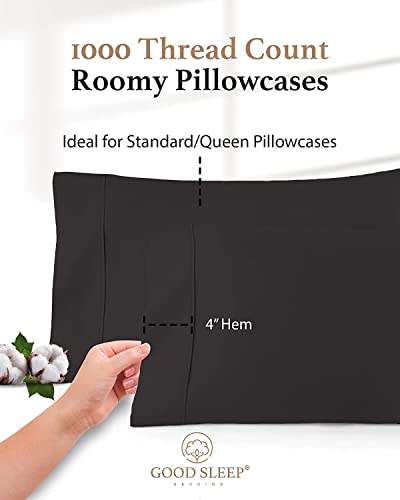 1000 TC Dark Gray Standard Pillowcases Set of 4 100% Egyptian Cotton Pillow Cases with Long Staple Cotton & Sateen Weave (4 Count)