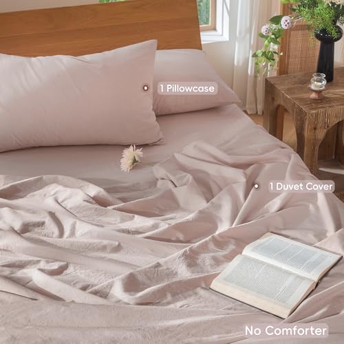 Duvet Cover Set 100% Washed Cotton Linen Like Twin (48 Ounce)