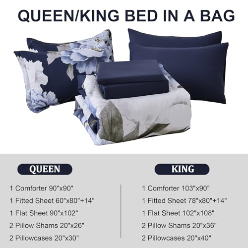 Navy Blue King Size Comforter Set 7 Piece Bed in a Bag