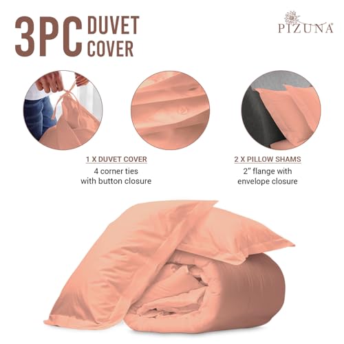 100% Cotton King Duvet Cover Set 400 Thread Count Coral Pink