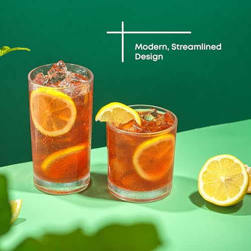 Alain Drinking Glasses Set of 8 Glass Tumblers. Highball 14oz Bar Glasses and Lowball 10oz Rocks Glasses Set. Cocktail (8 Count)