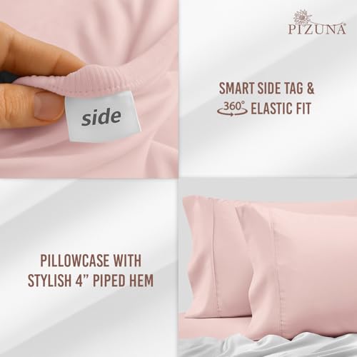 Cotton Full Fitted Sheet + 2 Pillowcases Set 400TC Light Pink