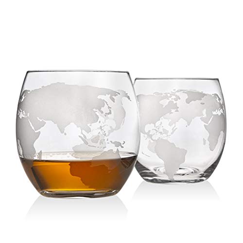 Whiskey Decanter Globe Set with 4 Etched Glasses for Liquor