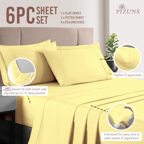 Cotton Sheets Set Queen with 4 Cases 400 Thread Count Mellow Yellow