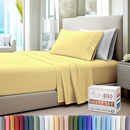 100% Cotton Sheets Set Twin XL 400 Thread Count Mellow Yellow