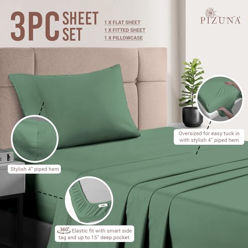 100% Cotton Sheets Set Twin XL 400 Thread Count Hedge Green