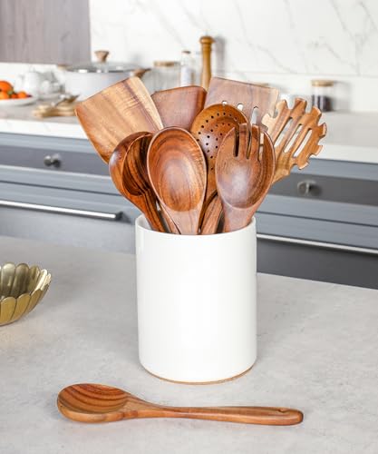 Wooden Cooking Utensils Set with Holder (10 Count)