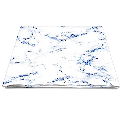 100% Cotton Carrara Marble Print Queen Flat Sheet 400TC Blue
