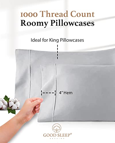 1000 TC Light Gray King Pillowcases Set of 2 100% Egyptian Cotton Pillow Cases with Long Staple Cotton & Sateen Weave (2 Count)