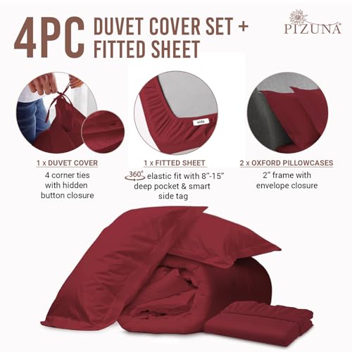 100% Cotton King Duvet Cover Set + Fitted Sheet 400TC Rio Red