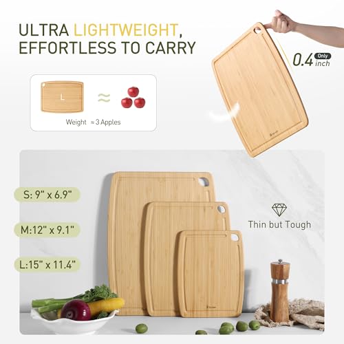 Lightweight Durable Bamboo Cutting Board Set with Non (3 Count)