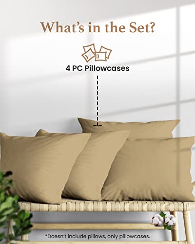 1000 TC Taupe Standard Pillowcases Set of 4 100% Egyptian Cotton Pillow Cases with Long Staple Cotton & Sateen Weave (4 Count)