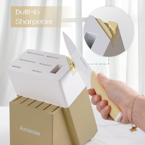 Kitchen Knife Set with Block and Sharpener 15 Piece Knives Set German High Carbon Stainless Steel Knives Sharp Blade Dishwasher Safe Deba Knives with Ergonomic Handle (15 Count)