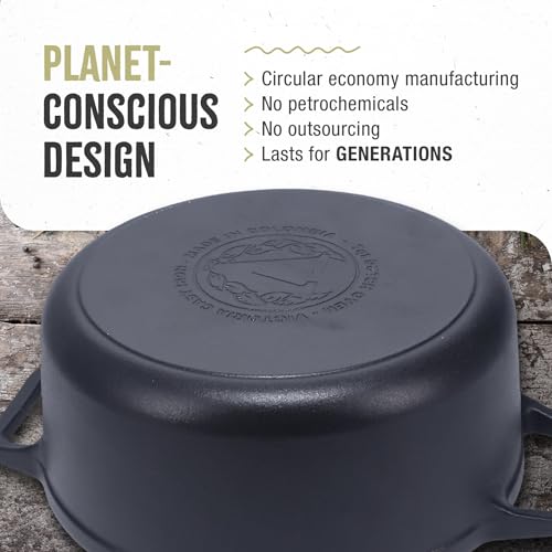 Cast Iron Large Dutch Oven with Lid and Dual Handles. 7 Quart Pot Seasoned with 100% Kosher Certified Non