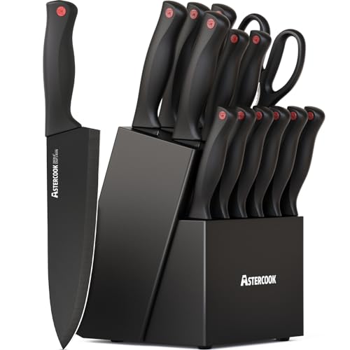 Knife Set for Kitchen with Block and Sharpener 15pcs German (15 Count)