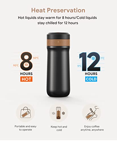Portable French Press Coffee Maker Travel French Coffee Maker Stainless Steel Coffee Mug 12 oz Double Mesh Filter Great for Camping and Traveling