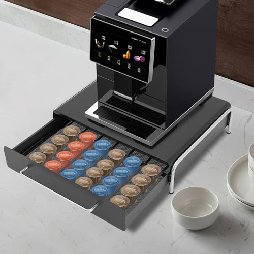 Black Large Coffee Capsule Organizer Coffee Pod Storage Drawer Rack Holder Stand for Countertop Kitchen Cabinet Coffee Bar Home Office Kitchen Organization and Storage with Handle