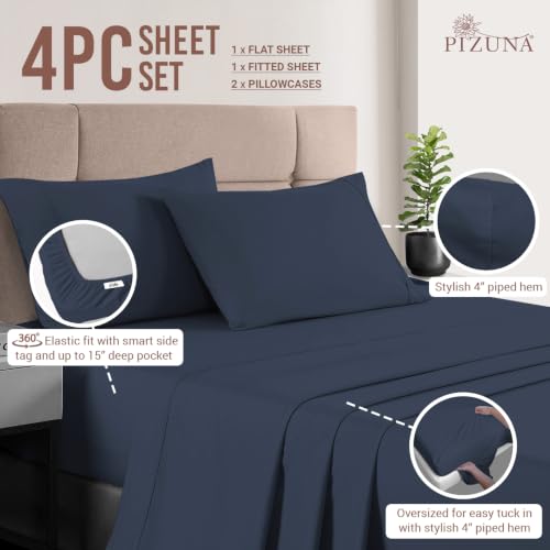 100% Cotton Sheets Set RV Queen 400 Thread Count Dark Blue