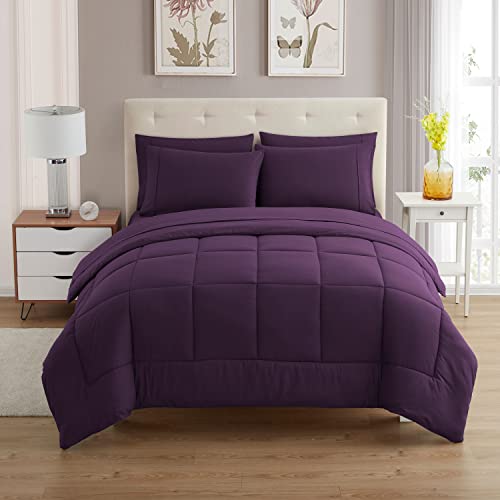 7 Piece Comforter Set Bag Solid Color All Season Soft Down Alternative Blanket & Luxurious Microfiber Bed Sheets