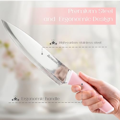 Knife Set Kitchen Knives Set with Block and Sharpener 15 Pcs German Stainless Steel Knives Sharp Blade Dishwasher Safe Deba Knives with Ergonomic Handle (15 Count)