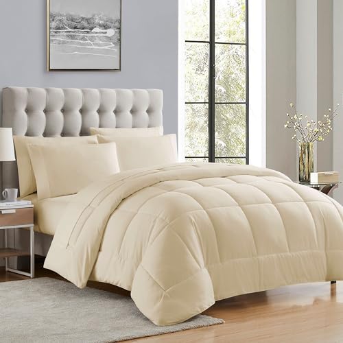 7 Piece Comforter Set Bag Solid Color All Season Soft Down Alternative Blanket & Luxurious Microfiber Bed Sheets (7 Count)