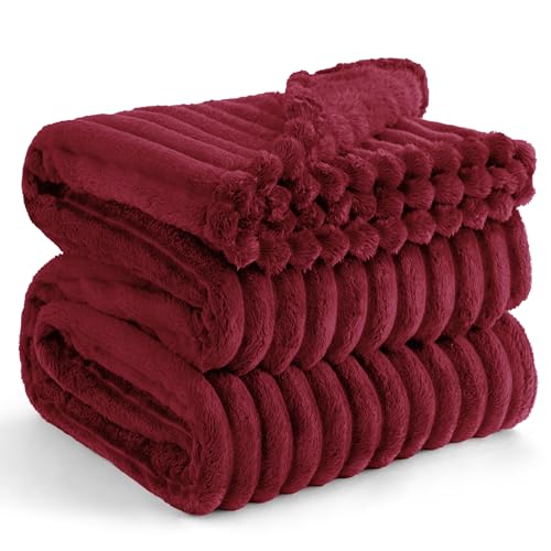 Soft Full Size Fleece Blankets for Bed Deep Red 84"x90"