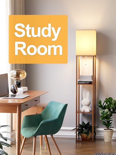 Floor Lamp with Shelves for Living Room Walnut Brown