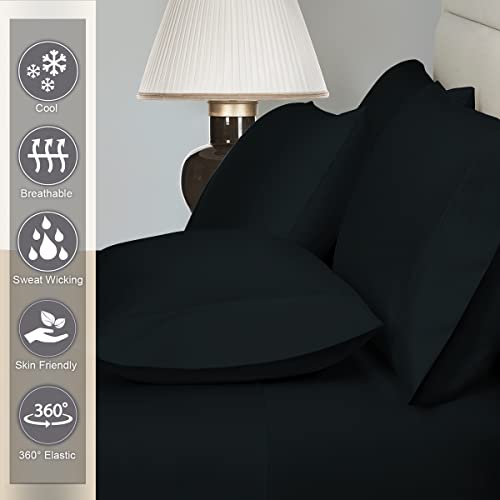 100% Cotton Sheets Set Queen with 4 Cases 400 Thread Count Black