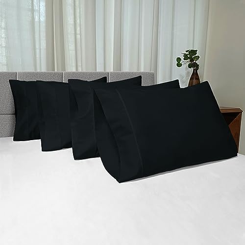 100% Cotton 4PC Queen Size Pillowcases 400 Thread Count Black (2 Count)