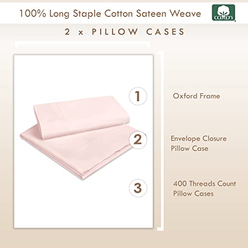 100% Cotton Queen Pillow Shams 400 Thread Count Light Pink (2 Count)