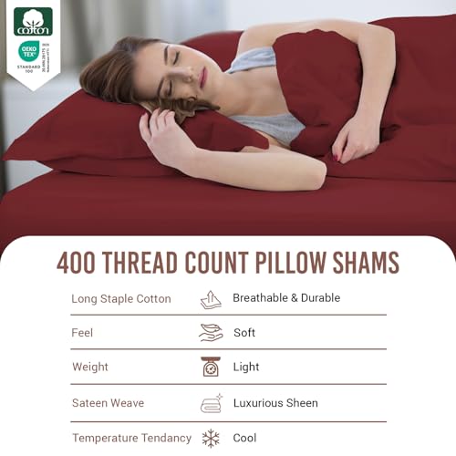 100% Cotton Standard Pillow Shams 400 Thread Count Rio Red (7.5 Count)