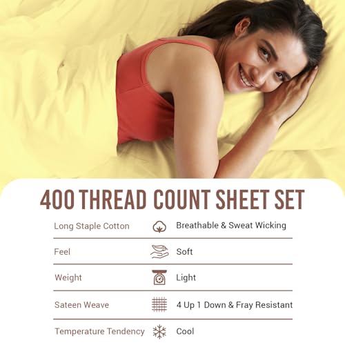 100% Cotton Sheets Set Twin XL 400 Thread Count Mellow Yellow