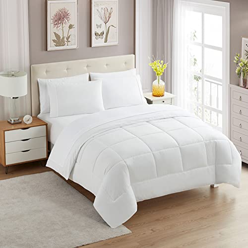 7 Piece Comforter Set Bag Solid Color All Season Soft Down Alternative Blanket & Luxurious Microfiber Bed Sheets (7 Count)